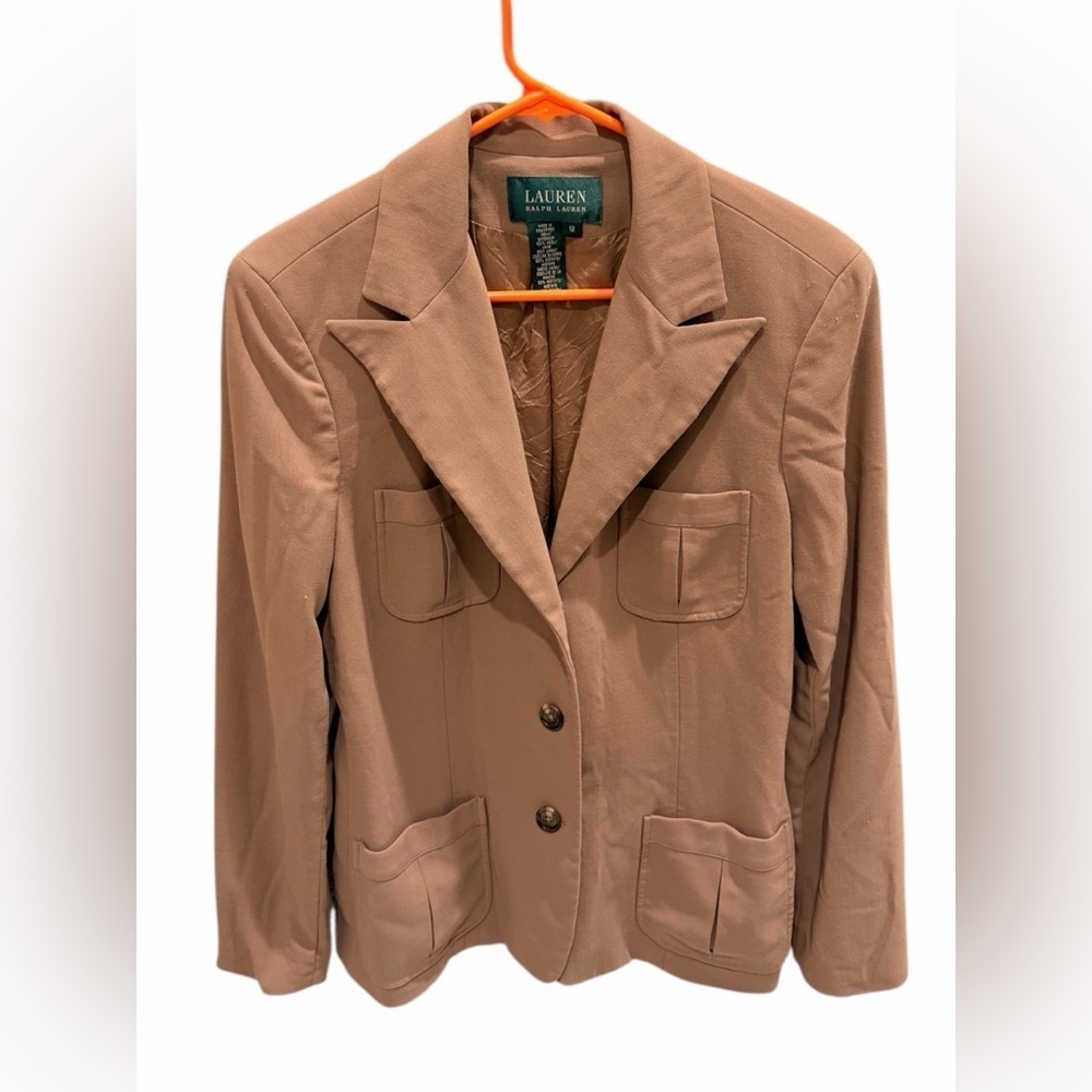 Lauren Ralph Lauren 100% Wool Tan Blazer Cargo Pocket Women’s Size 12